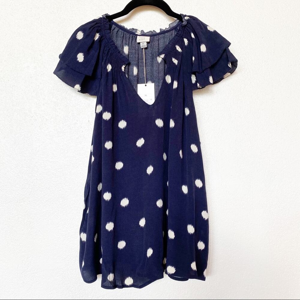 a new day Navy White Polka Dot Ruffle Sleeve Top Size XL